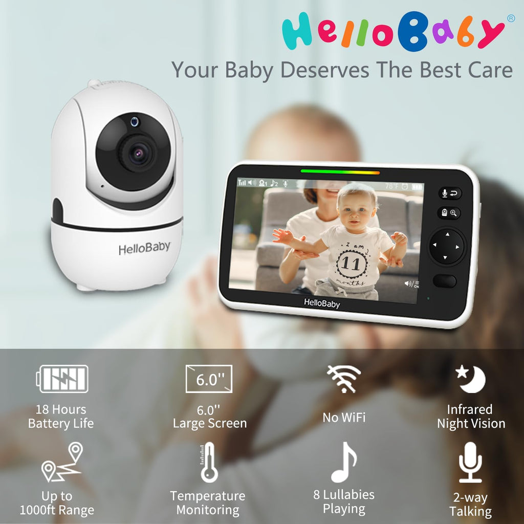 HelloBaby No WiFi Baby Monitor Camera and Audio HB6550, 5" Video Screen - Jansha Store