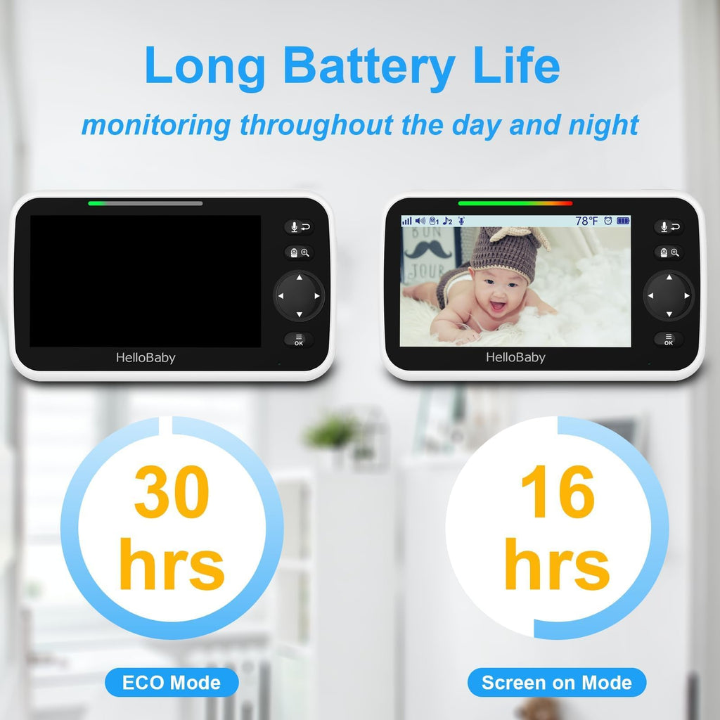 HelloBaby No WiFi Baby Monitor Camera and Audio HB6550, 5" Video Screen - Jansha Store