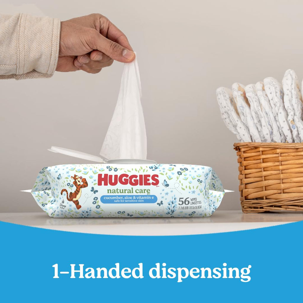 Huggies Natural Care Cucumber, Aloe and Vitamin E Baby Wipes, Hypoallergenic, Scented, 10 Flip-Top Packs (560 Wipes Total), Packaging May Vary - Jansha Store