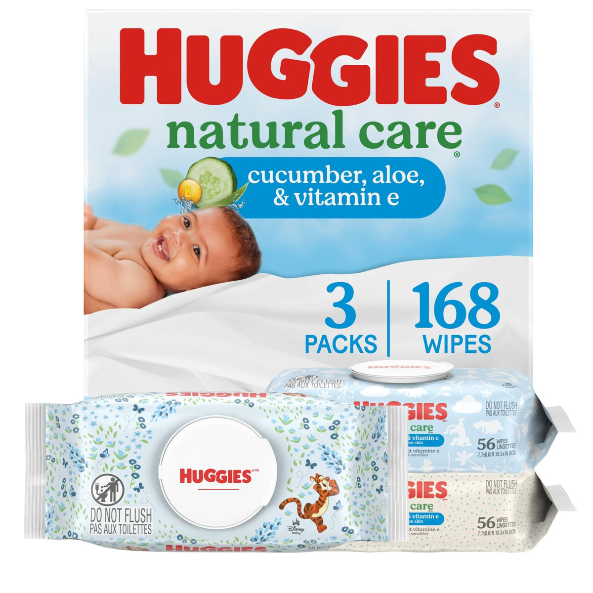 Huggies Natural Care Cucumber, Aloe and Vitamin E Baby Wipes, Hypoallergenic, Scented, 10 Flip-Top Packs (560 Wipes Total), Packaging May Vary - Jansha Store