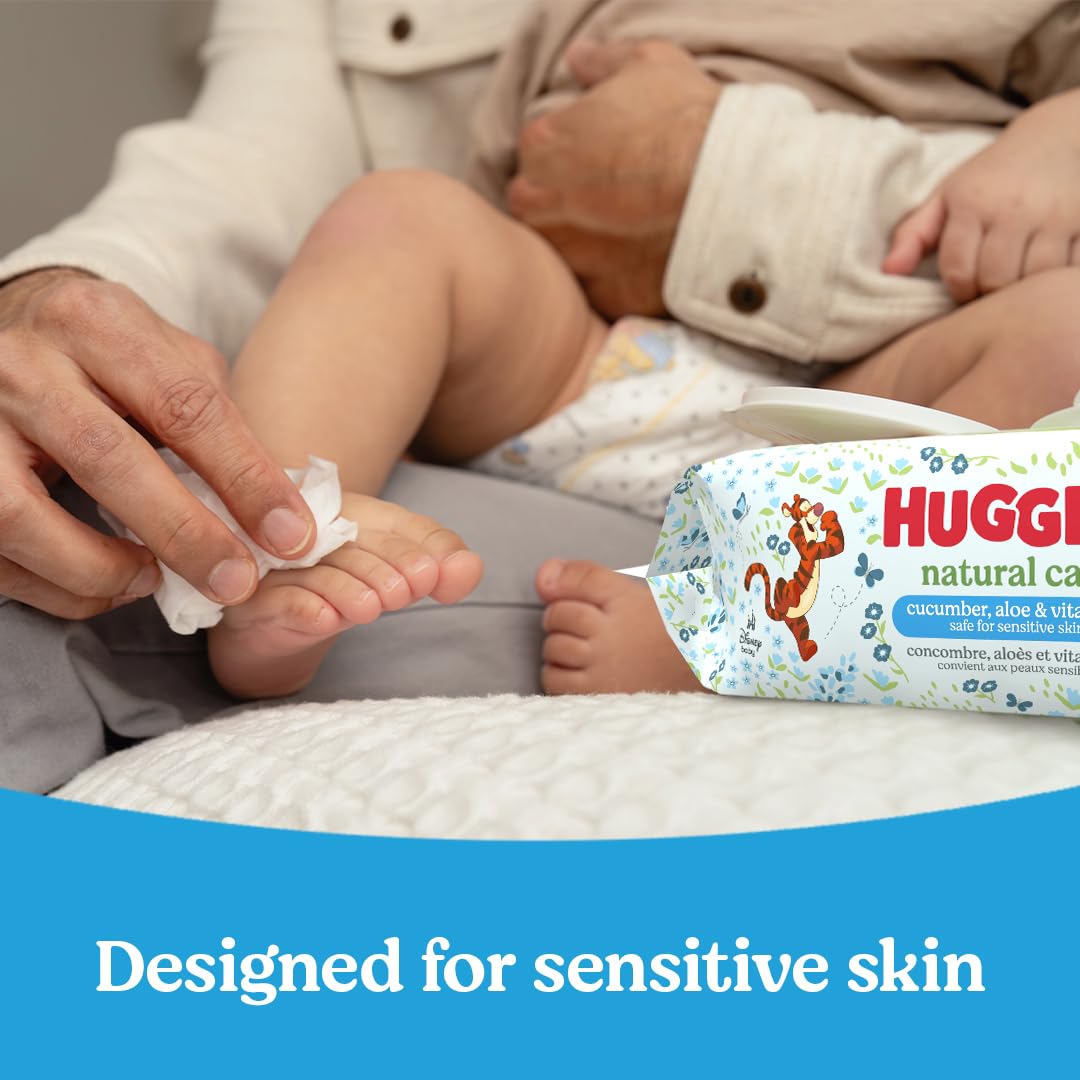 Huggies Natural Care Cucumber, Aloe and Vitamin E Baby Wipes, Hypoallergenic, Scented, 10 Flip-Top Packs (560 Wipes Total), Packaging May Vary - Jansha Store