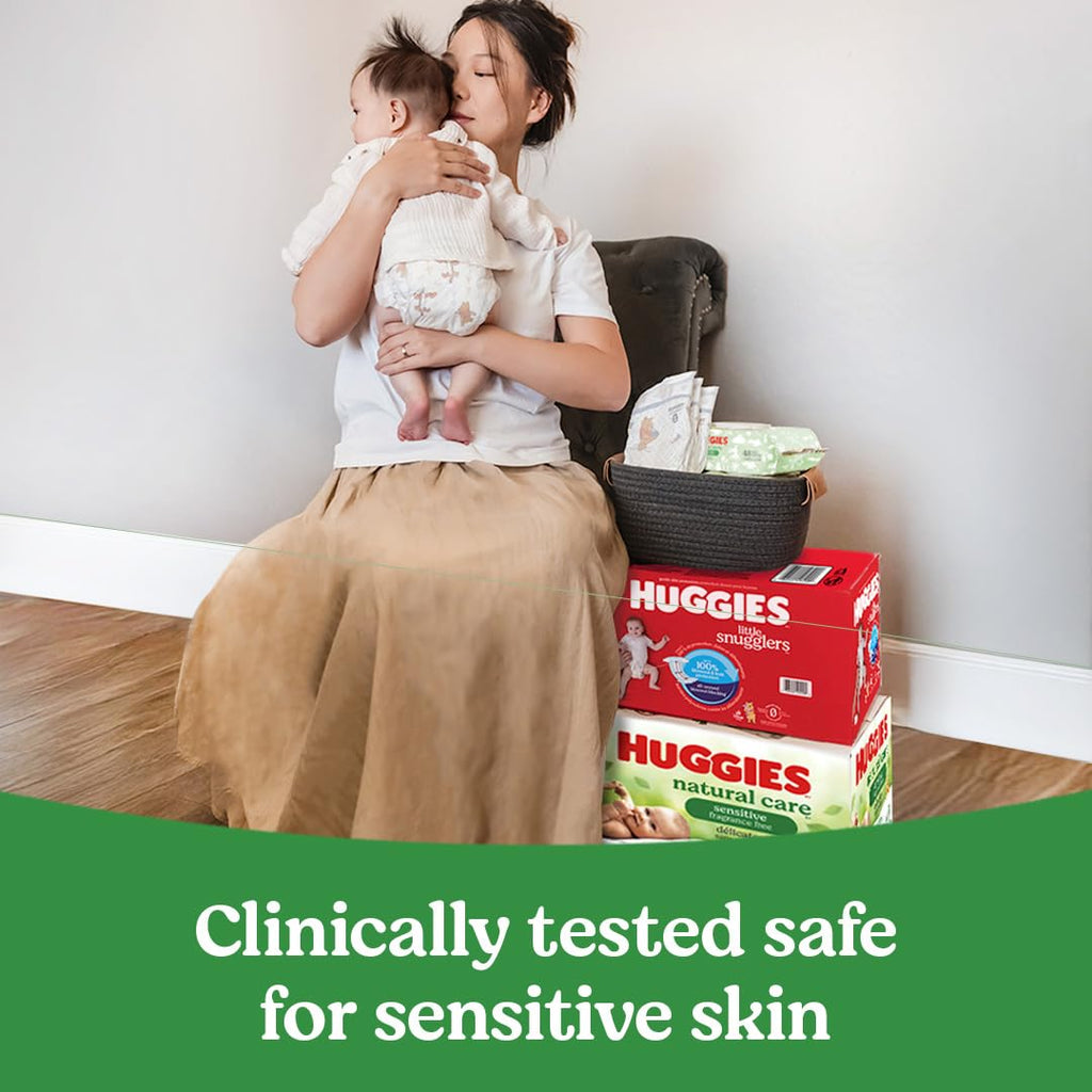 Huggies Natural Care Sensitive Baby Wipes, Unscented, Hypoallergenic, 99% Purified Water, 12 Flip-Top Packs (768 Wipes Total), Packaging May Vary - Jansha Store