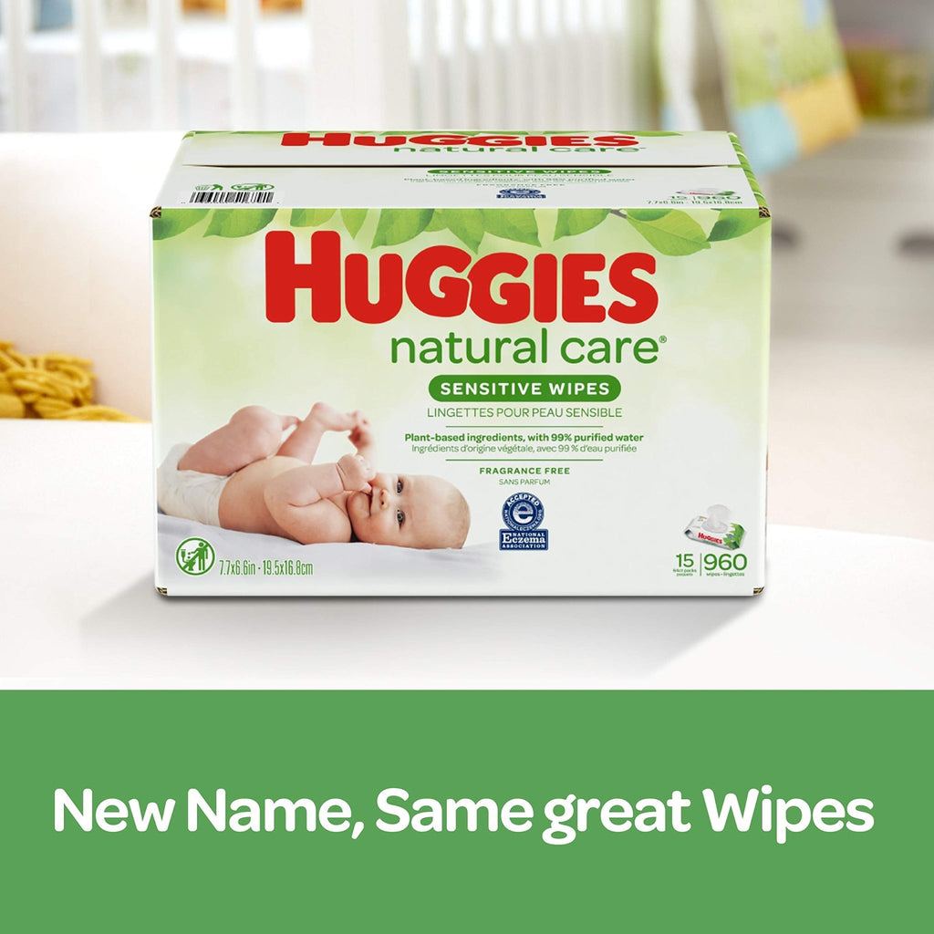 Huggies Natural Care Sensitive Baby Wipes, Unscented, Hypoallergenic, 99% Purified Water, 12 Flip-Top Packs (768 Wipes Total), Packaging May Vary - Jansha Store