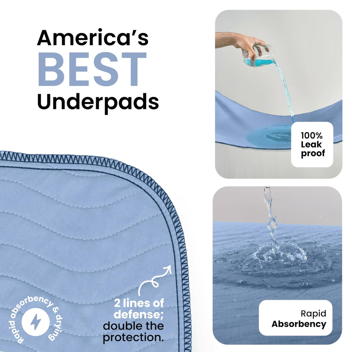 IMPROVIA® Washable Underpads, Heavy Absorbency Reusable Incontinence Pads - Jansha Store