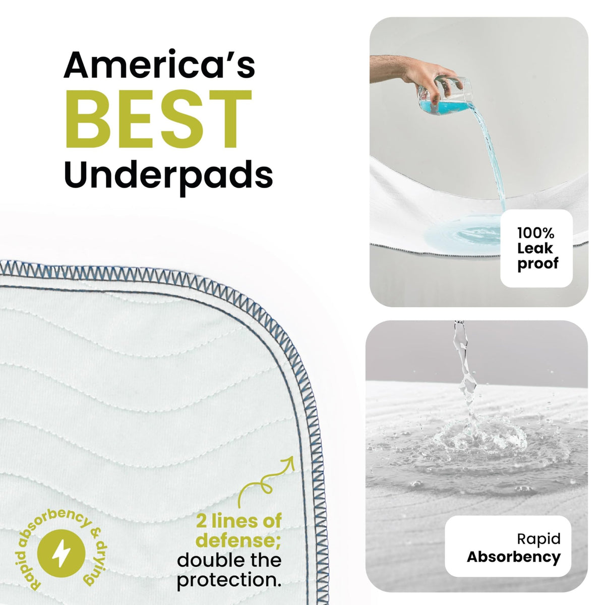 IMPROVIA® Washable Underpads, Heavy Absorbency Reusable Incontinence Pads - Jansha Store