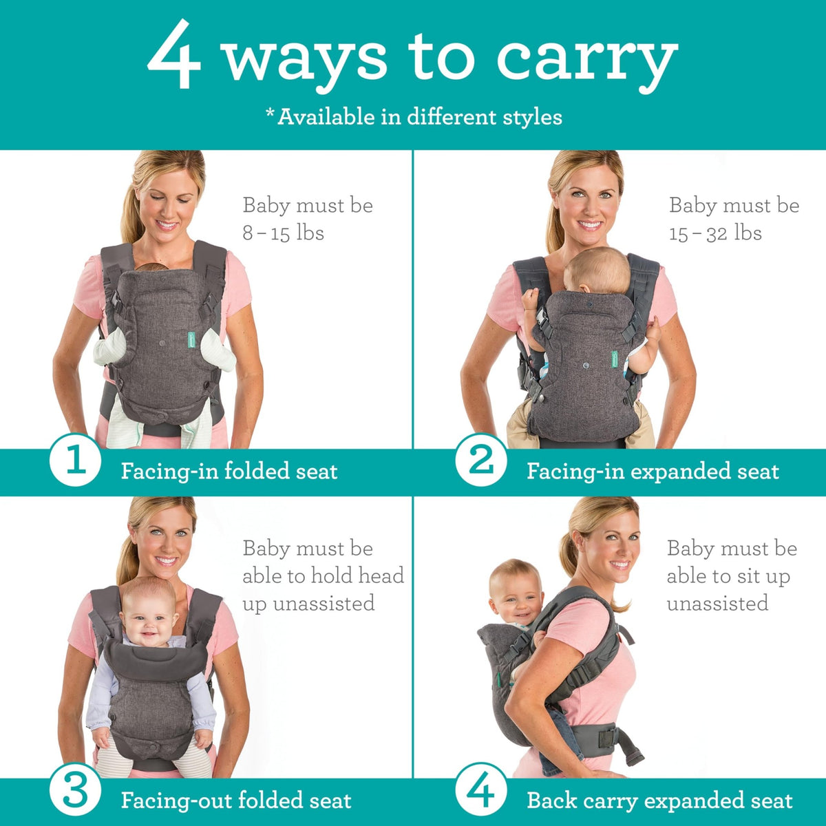 Infantino Flip 4-in-1 Baby Carrier Convertible Ergonomic, Rainbow - Jansha Store