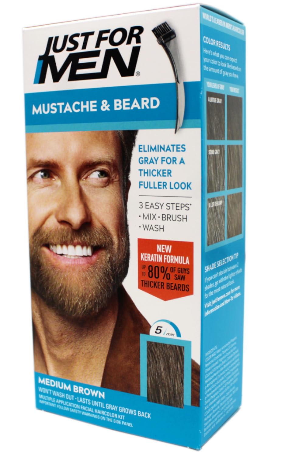 JUST FOR MEN Mustache & Beard Dye, Keratin, Light Brown M-25 (1 Pack) - Jansha Store