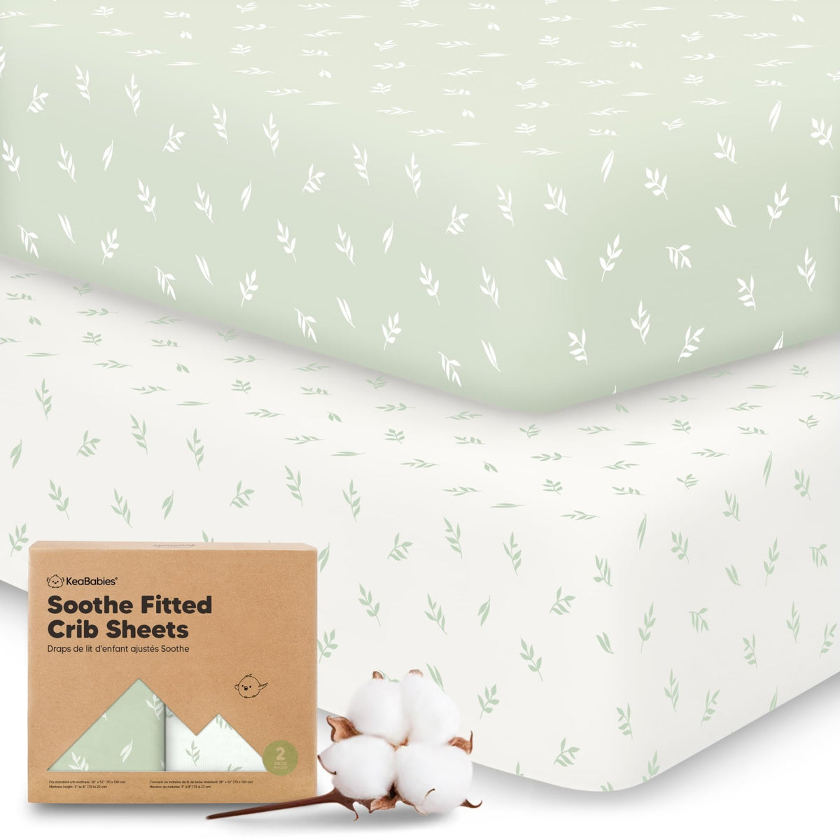 KeaBabies 2pk Organic Cotton Crib Sheets for Boys Girls 52x28, Soft White - Jansha Store