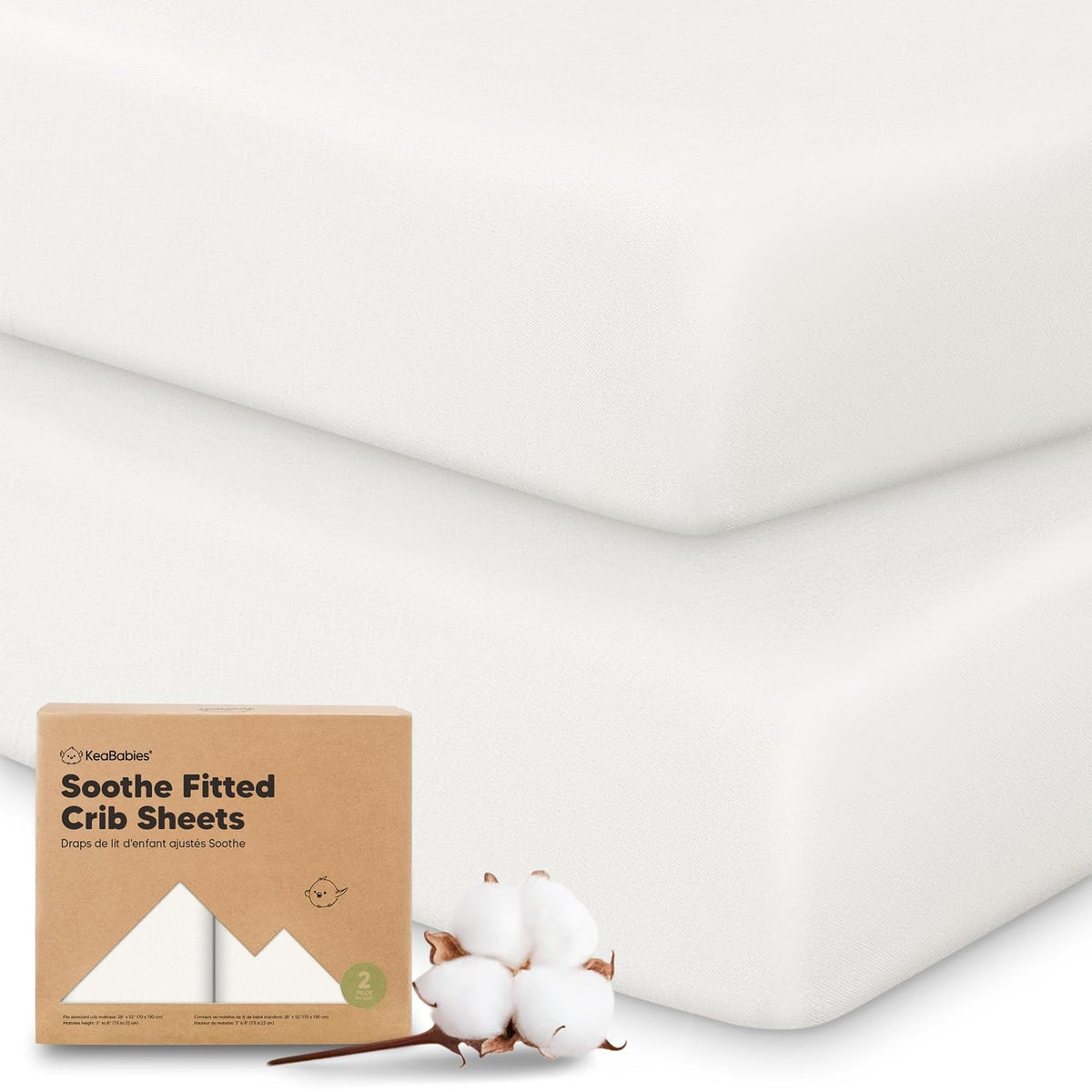 KeaBabies 2pk Organic Cotton Crib Sheets for Boys Girls 52x28, Soft White - Jansha Store