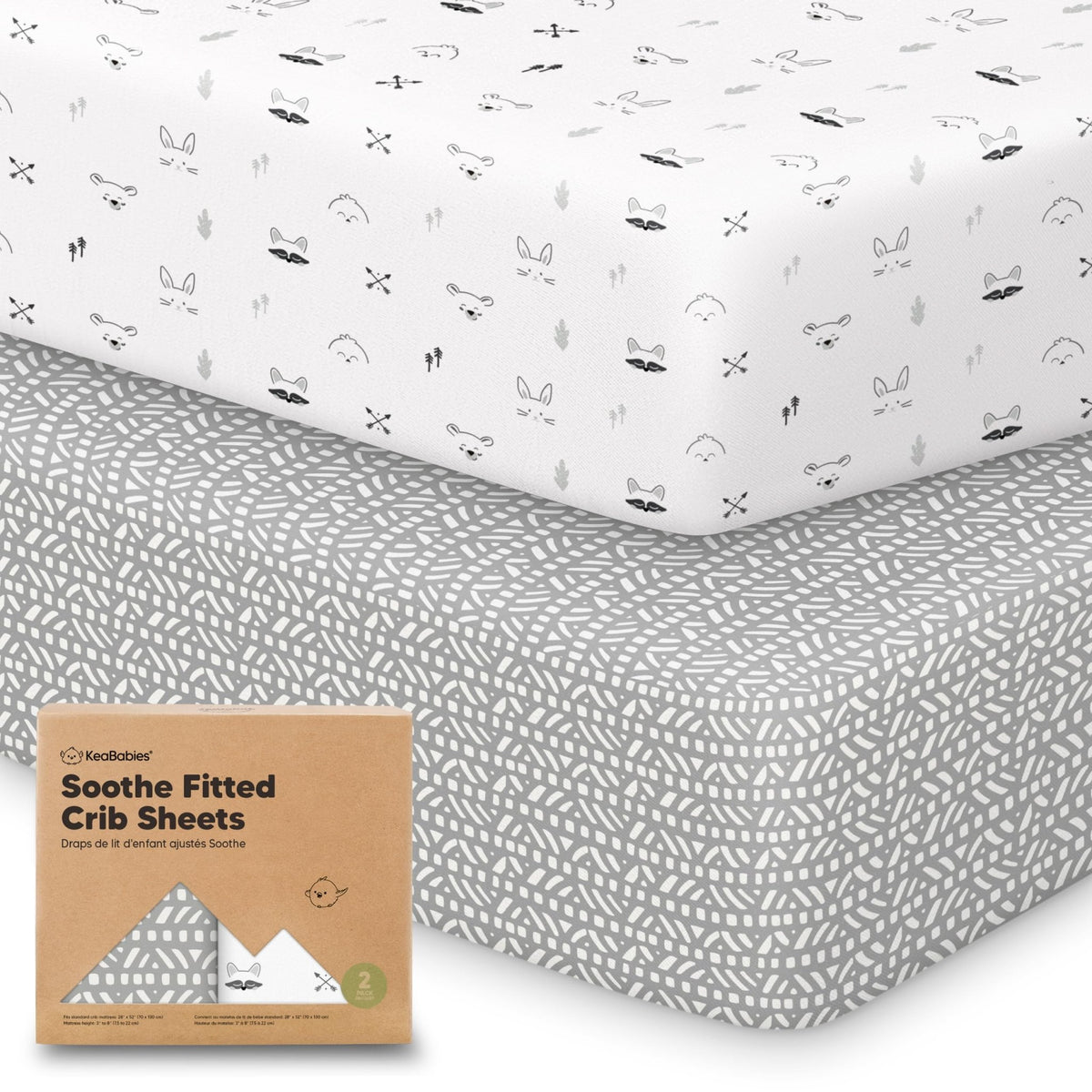 KeaBabies 2pk Organic Cotton Crib Sheets for Boys Girls 52x28, Soft White - Jansha Store