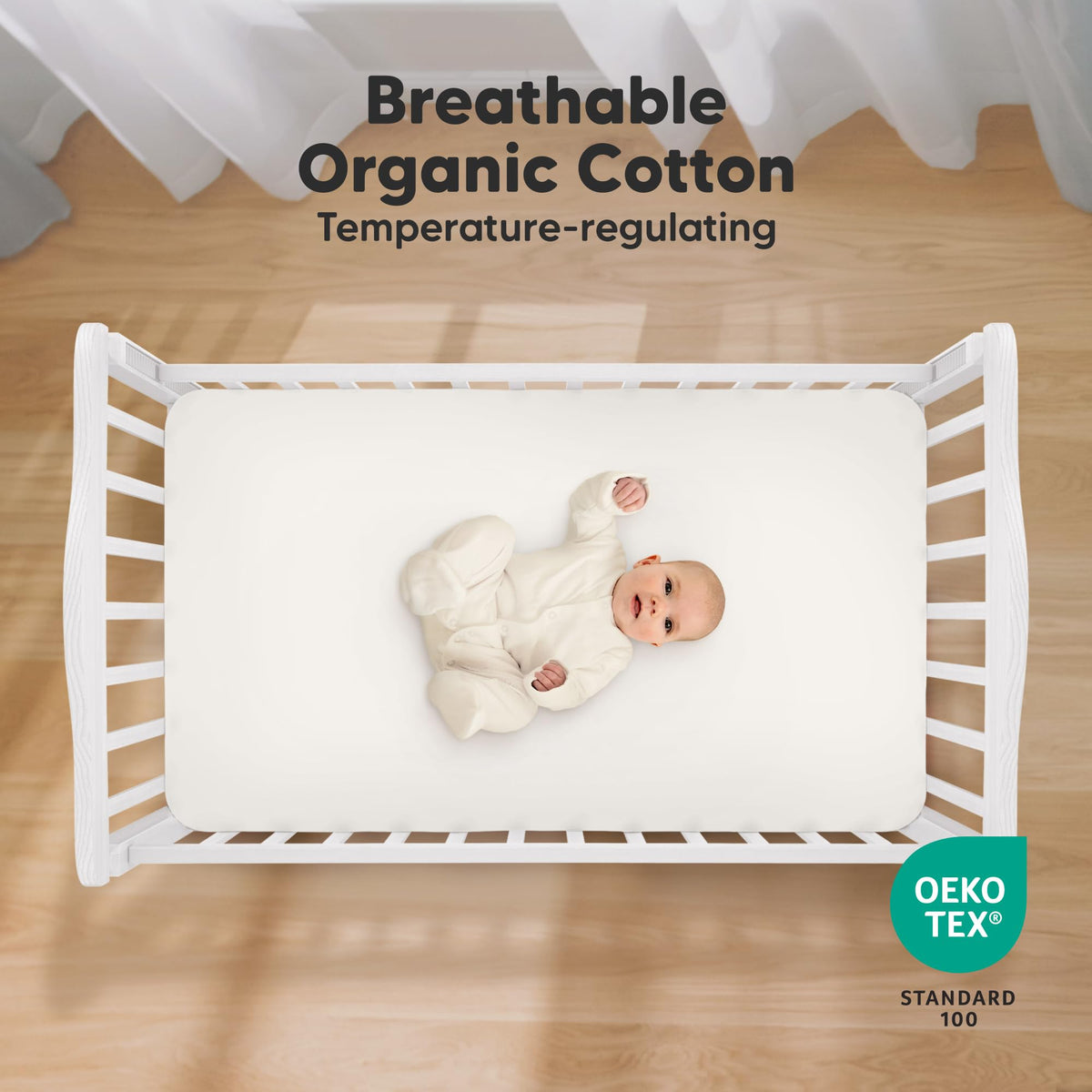 KeaBabies 2pk Organic Cotton Crib Sheets for Boys Girls 52x28, Soft White - Jansha Store