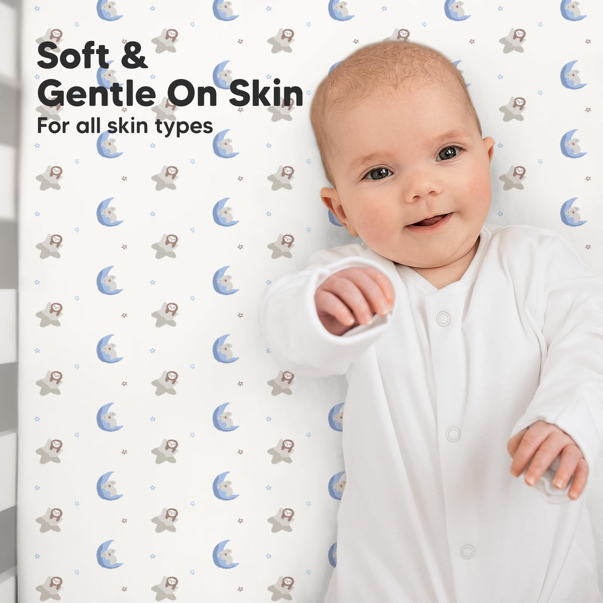 KeaBabies 2pk Organic Cotton Crib Sheets for Boys Girls 52x28, Soft White - Jansha Store