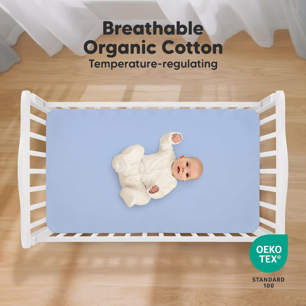 KeaBabies 2pk Organic Cotton Crib Sheets for Boys Girls 52x28, Soft White - Jansha Store