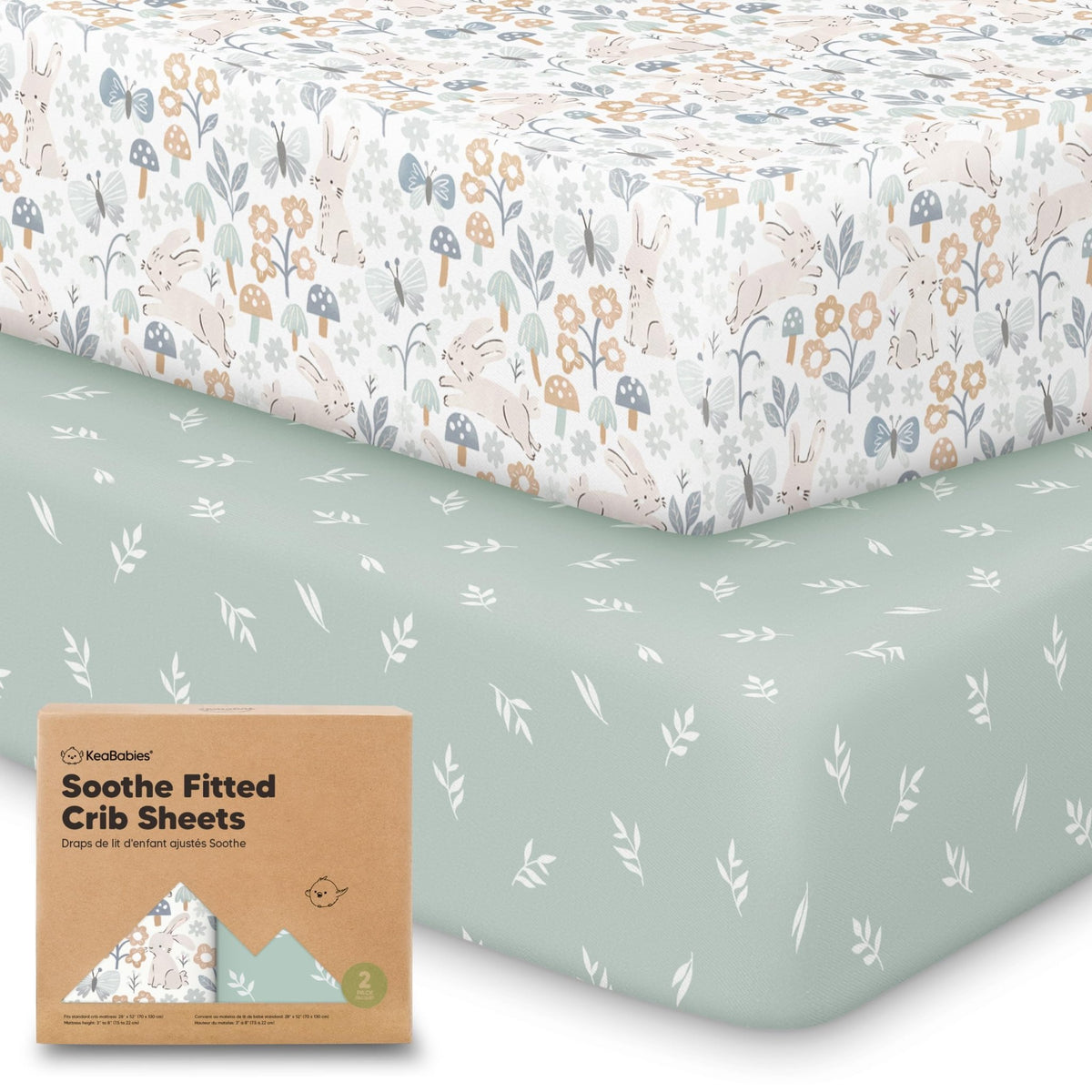 KeaBabies 2pk Organic Cotton Crib Sheets for Boys Girls 52x28, Soft White - Jansha Store