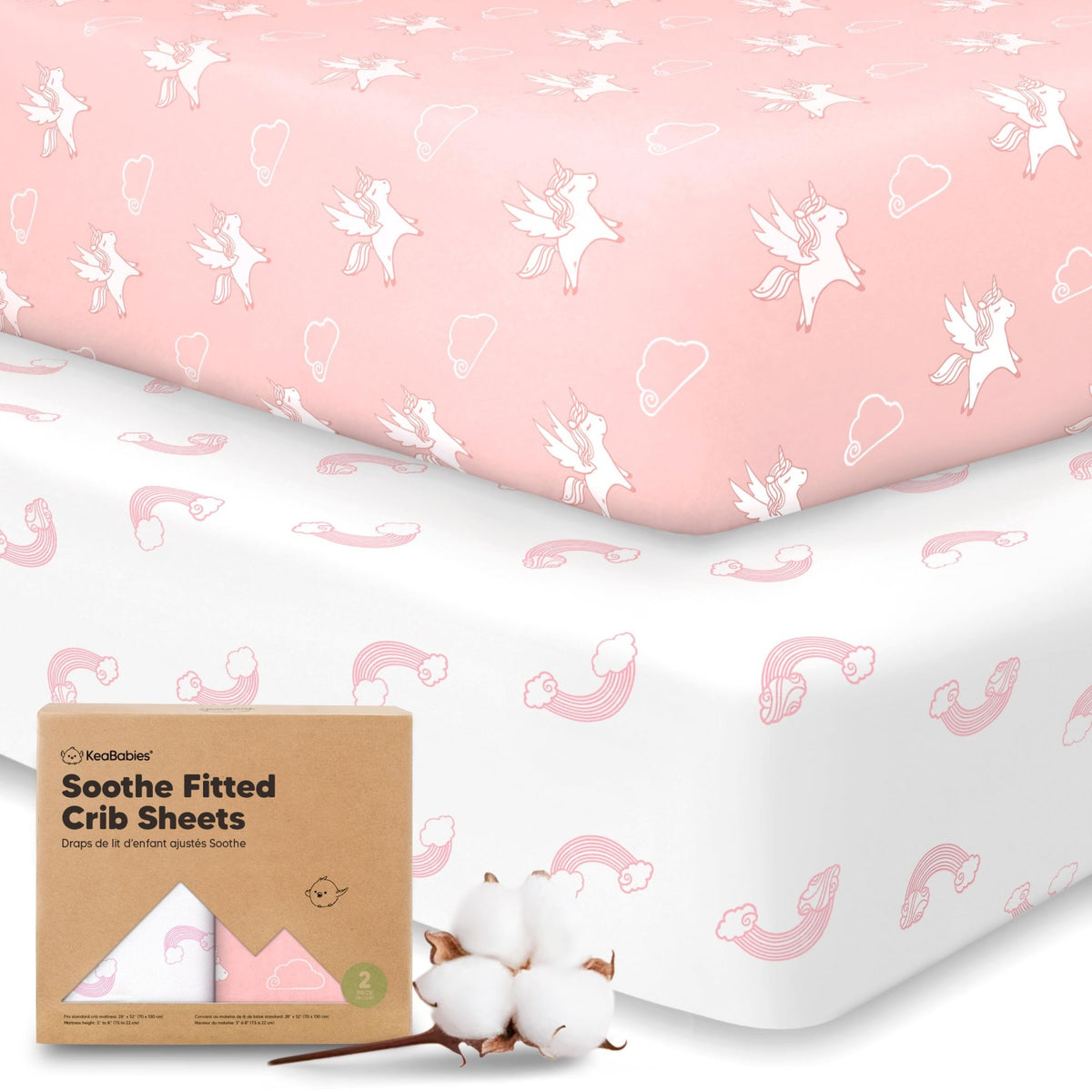 KeaBabies 2pk Organic Cotton Crib Sheets for Boys Girls 52x28, Soft White - Jansha Store