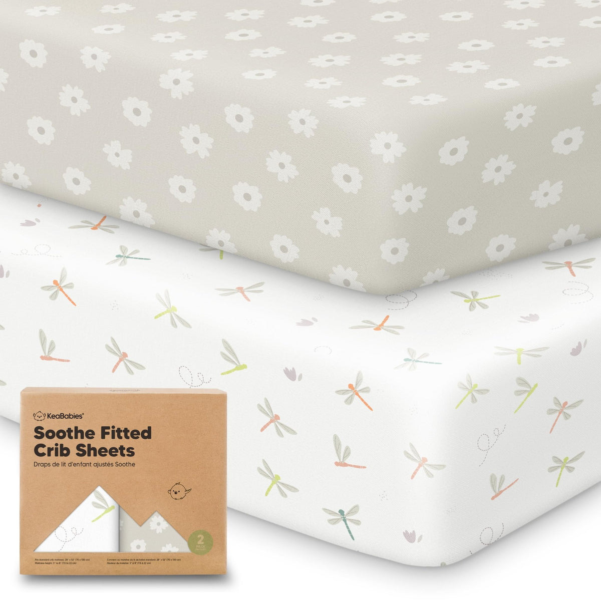 KeaBabies 2pk Organic Cotton Crib Sheets for Boys Girls 52x28, Soft White - Jansha Store