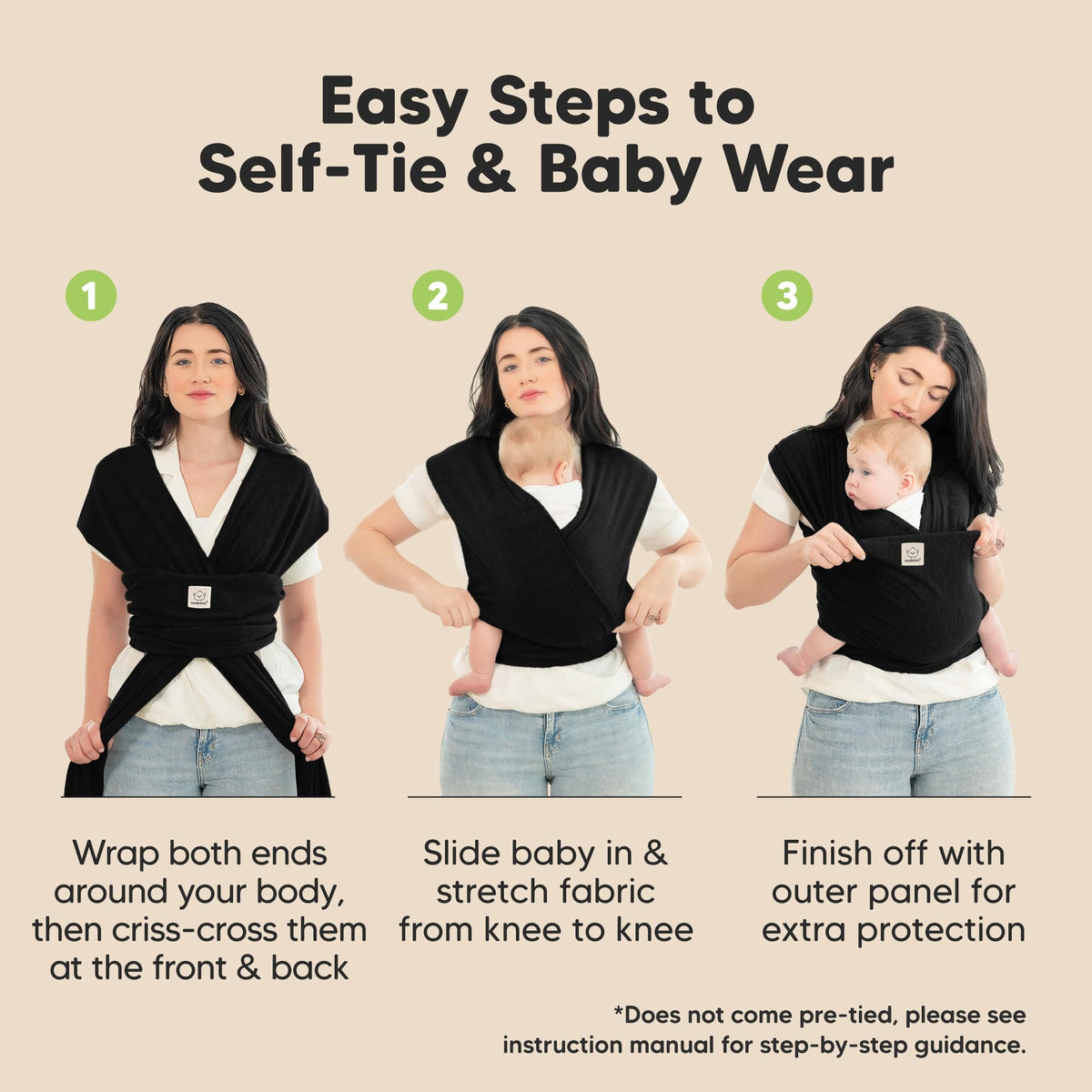 KeaBabies Baby Wrap Carrier, All in 1 Original Baby Carrier, Trendy Black - Jansha Store