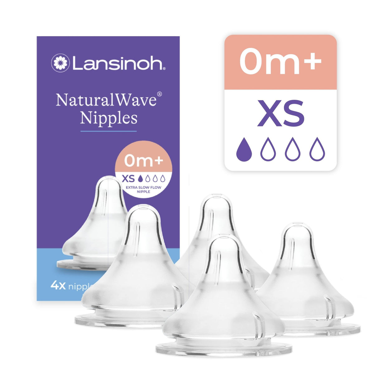 Lansinoh NaturalWave Baby Bottle Nipples, Slow Flow (S), 4 Count - Jansha Store