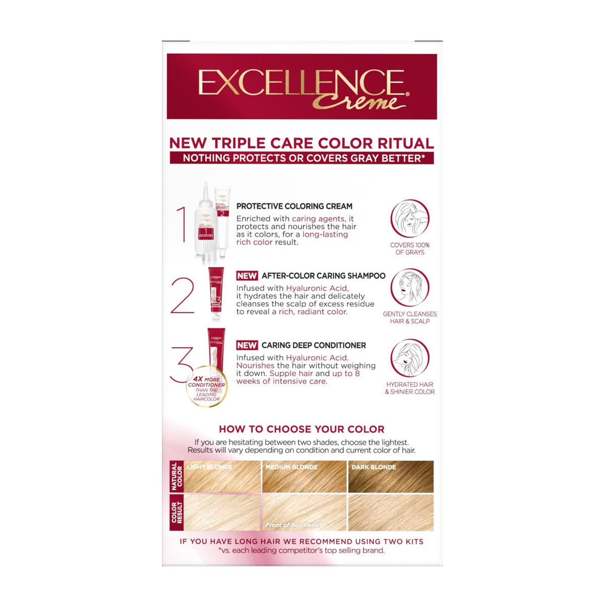 L'Oreal Paris Excellence Crème Permanent Hair Dye, Triple Care Hair Color with Hyaluronic Acid for 100% Gray Coverage, 4 Dark Brown, 1 Kit (Packaging May Vary) - Jansha Store