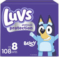 Luvs Size 8 Baby Diapers, Platinum Protection Bluey Diapers for Day & Night,Size 8 (46+ lb), 108 Count - Jansha Store