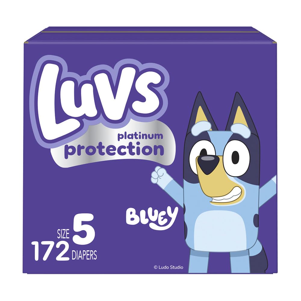 Luvs Size 8 Baby Diapers, Platinum Protection Bluey Diapers for Day & Night,Size 8 (46+ lb), 108 Count - Jansha Store