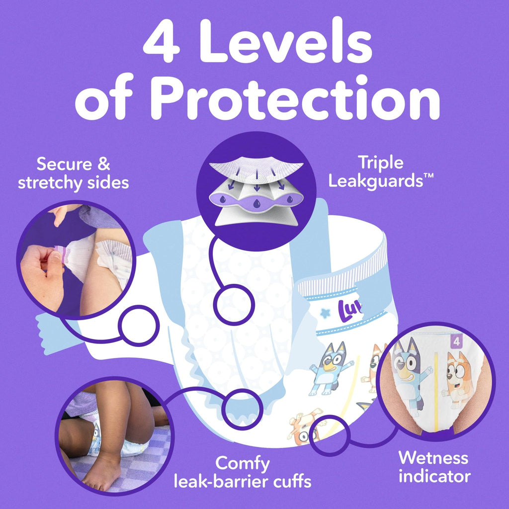 Luvs Size 8 Baby Diapers, Platinum Protection Bluey Diapers for Day & Night,Size 8 (46+ lb), 108 Count - Jansha Store