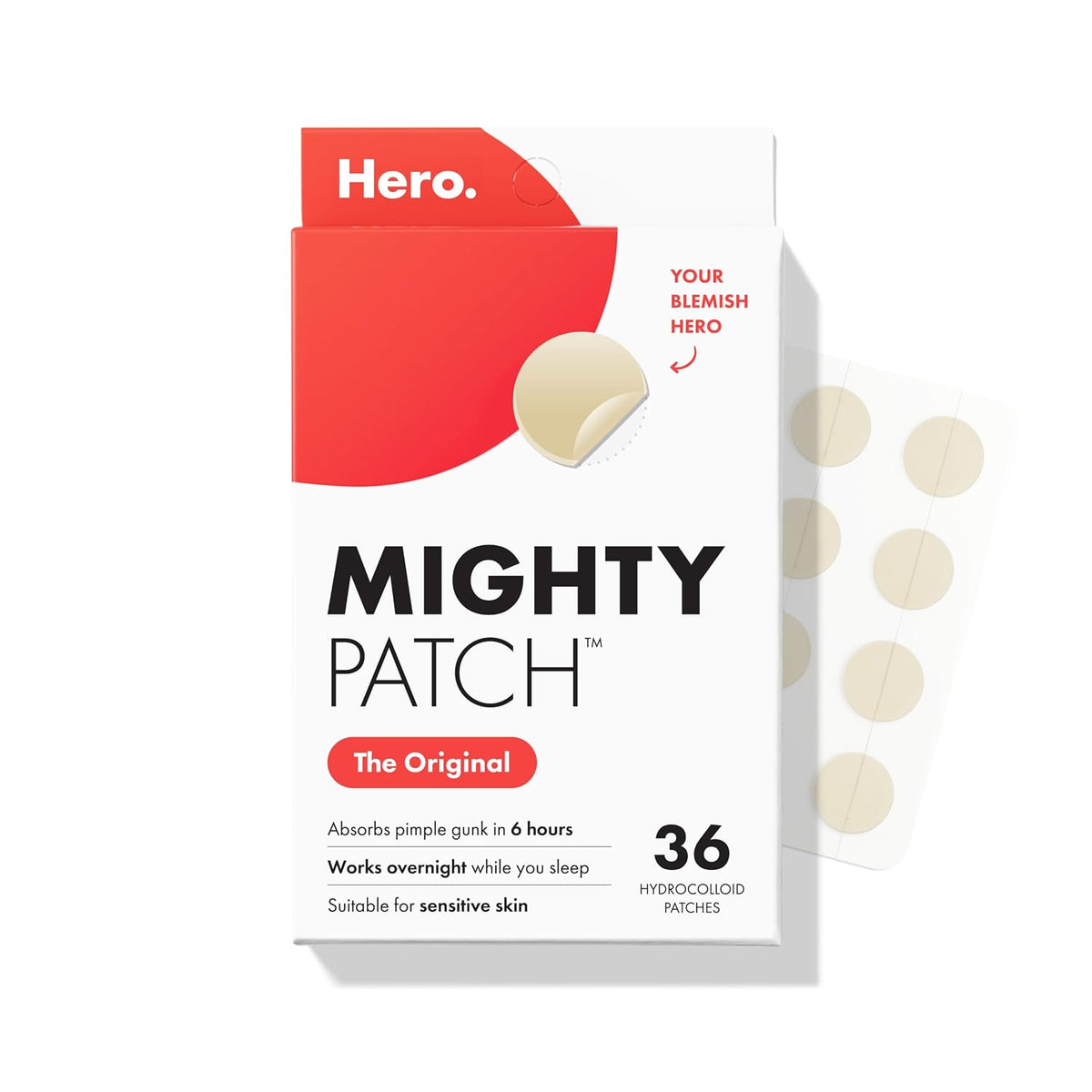 Mighty Patch Hero Cosmetics Original Nighttime Acne Pimple Patches, 36 Ct - Jansha Store