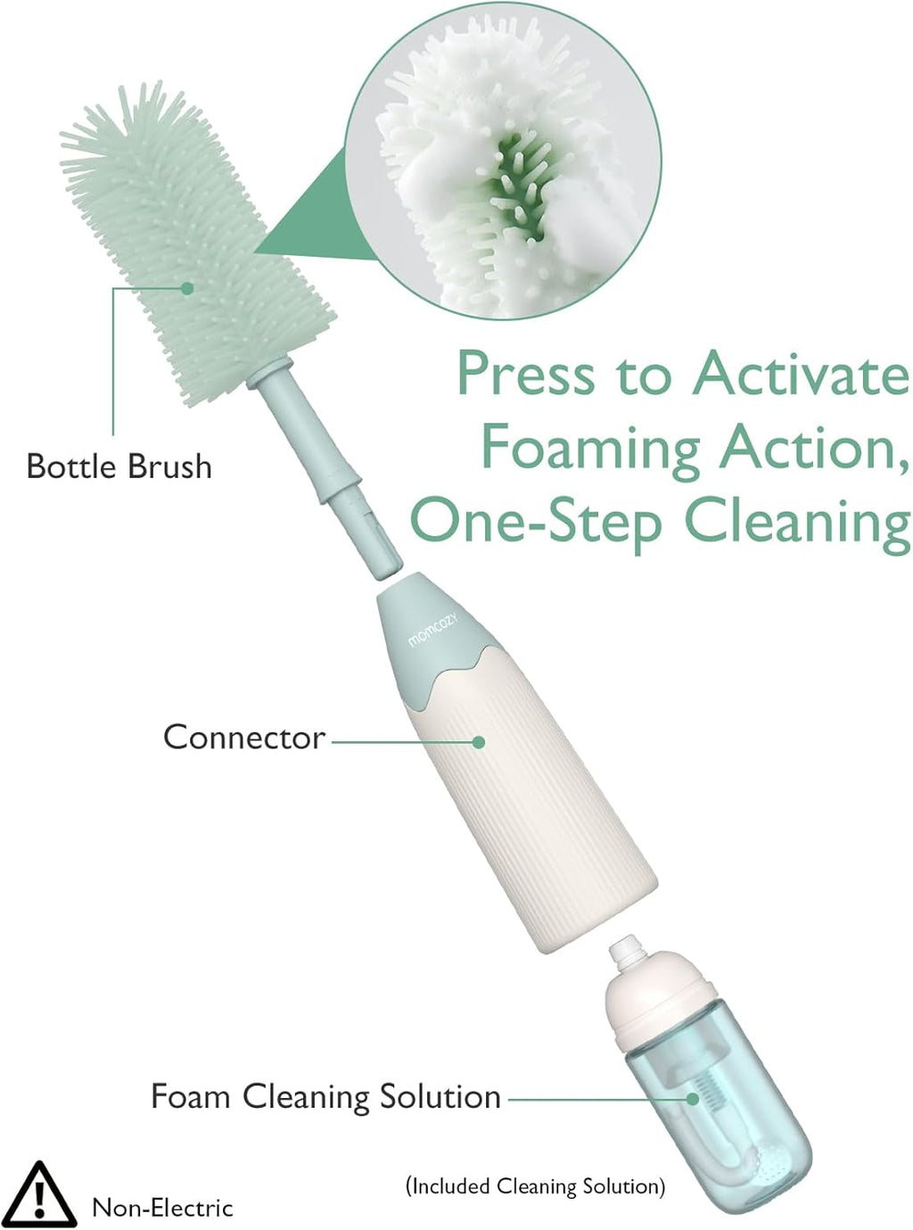 Momcozy Baby Bottle Brush Kit, Push-Press Foam Design, Green - Jansha Store