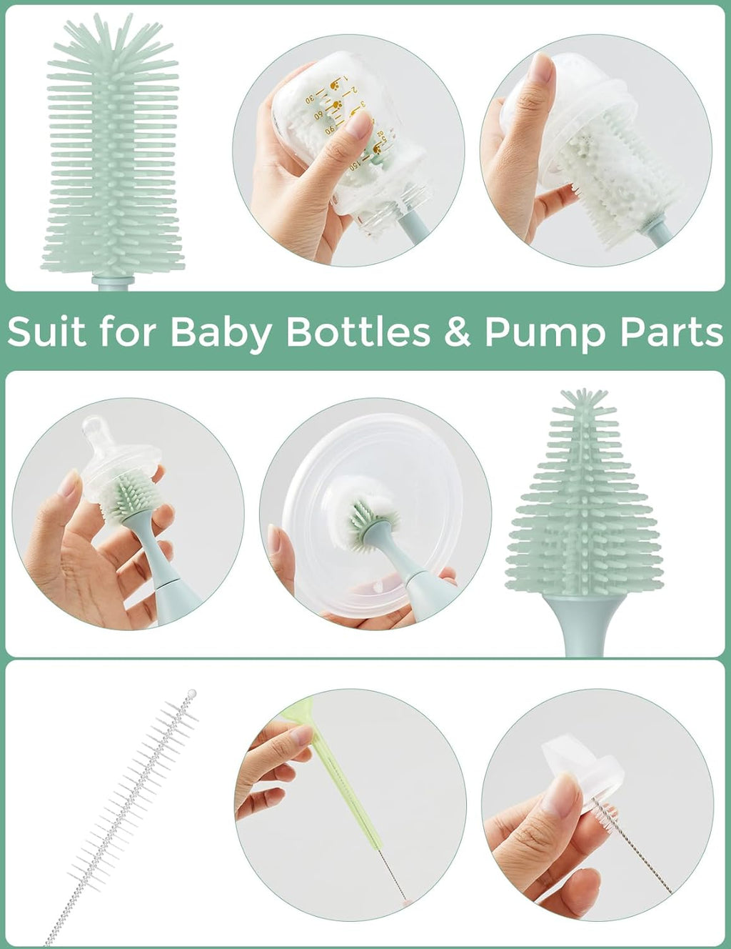 Momcozy Baby Bottle Brush Kit, Push-Press Foam Design, Green - Jansha Store