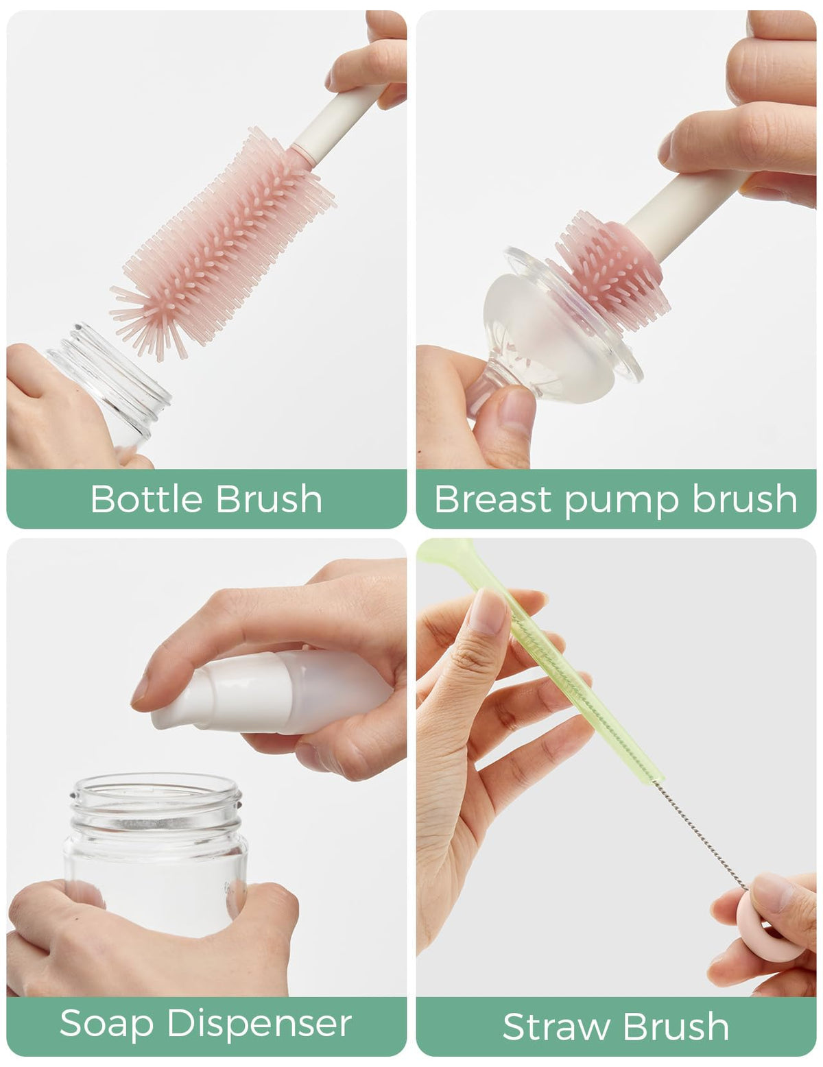 Momcozy Baby Bottle Brush Kit, Push-Press Foam Design, Green - Jansha Store