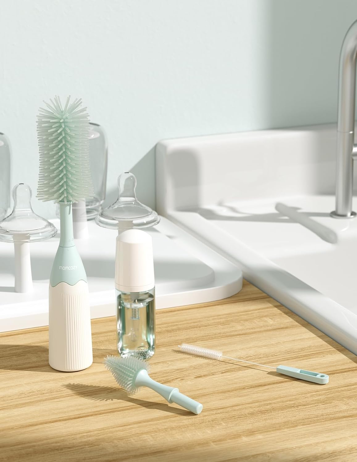 Momcozy Baby Bottle Brush Kit, Push-Press Foam Design, Green - Jansha Store