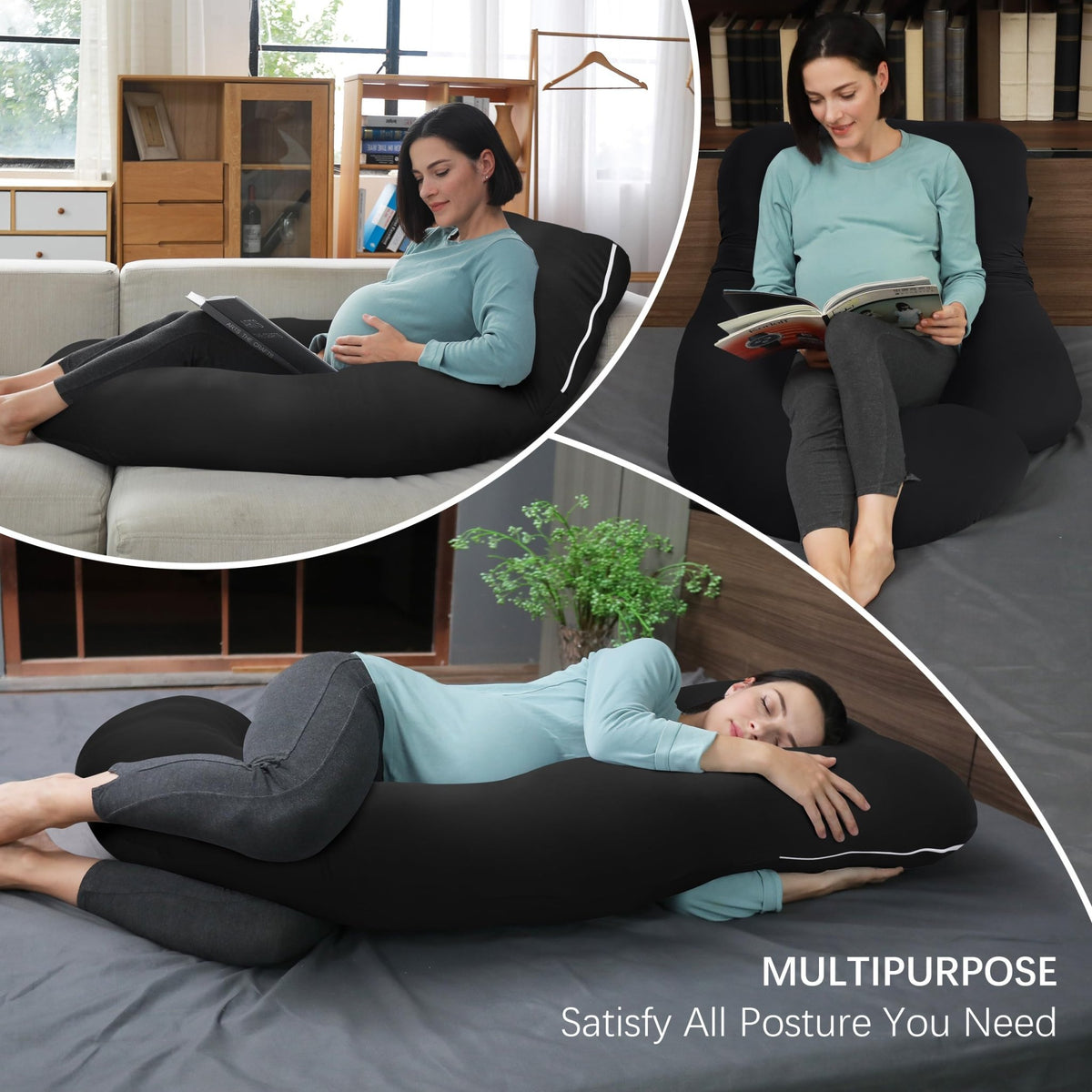 MOON PARK Pregnancy Pillows for Sleeping - U Shaped Full Body Maternity Pillow with Removable Cover - Support for Back, Legs, Belly, HIPS - 65 Inch - Purple - Jansha Store
