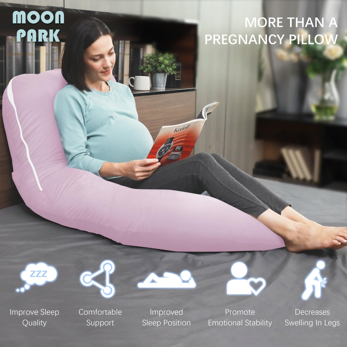 MOON PARK Pregnancy Pillows for Sleeping - U Shaped Full Body Maternity Pillow with Removable Cover - Support for Back, Legs, Belly, HIPS - 65 Inch - Purple - Jansha Store