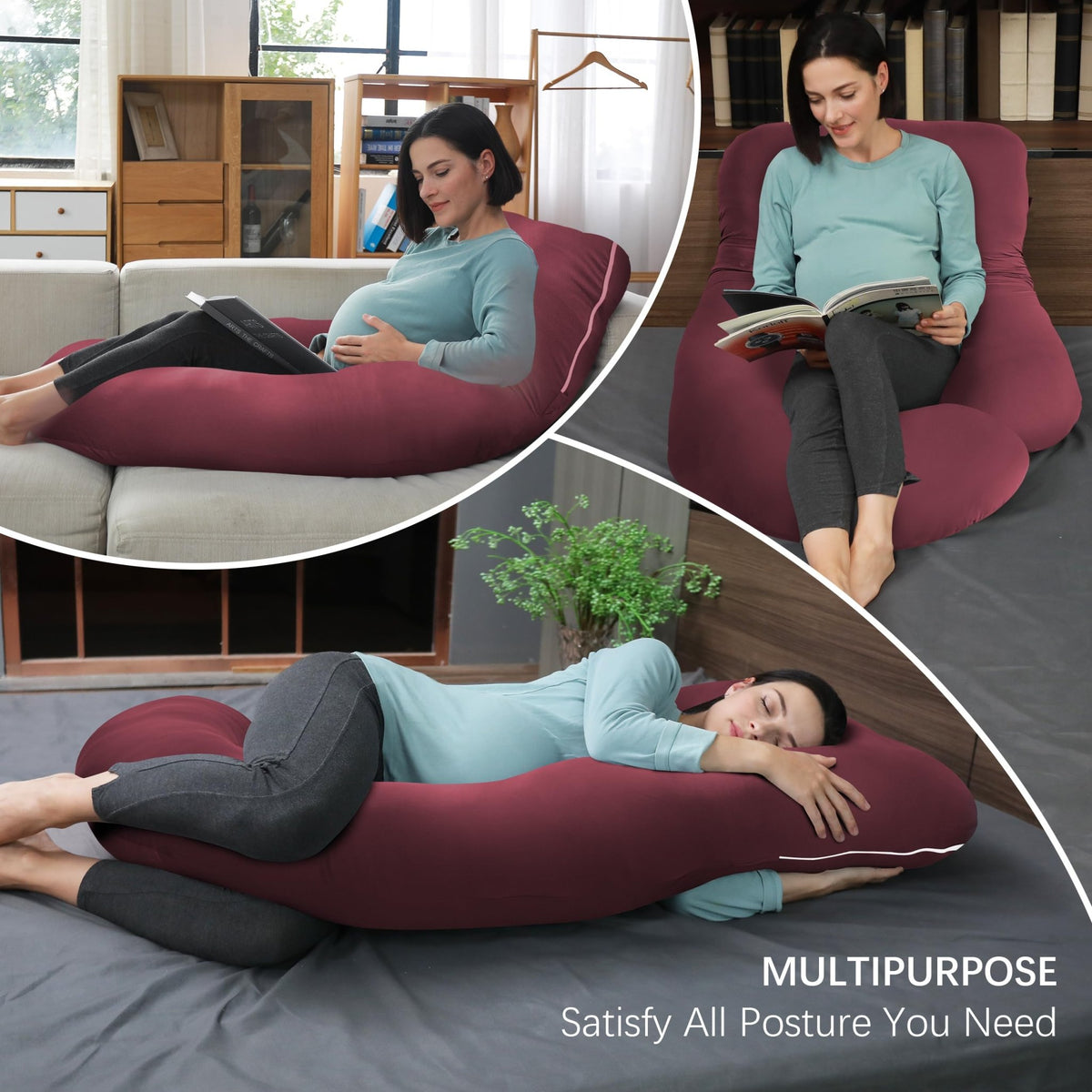 MOON PARK Pregnancy Pillows for Sleeping - U Shaped Full Body Maternity Pillow with Removable Cover - Support for Back, Legs, Belly, HIPS - 65 Inch - Purple - Jansha Store