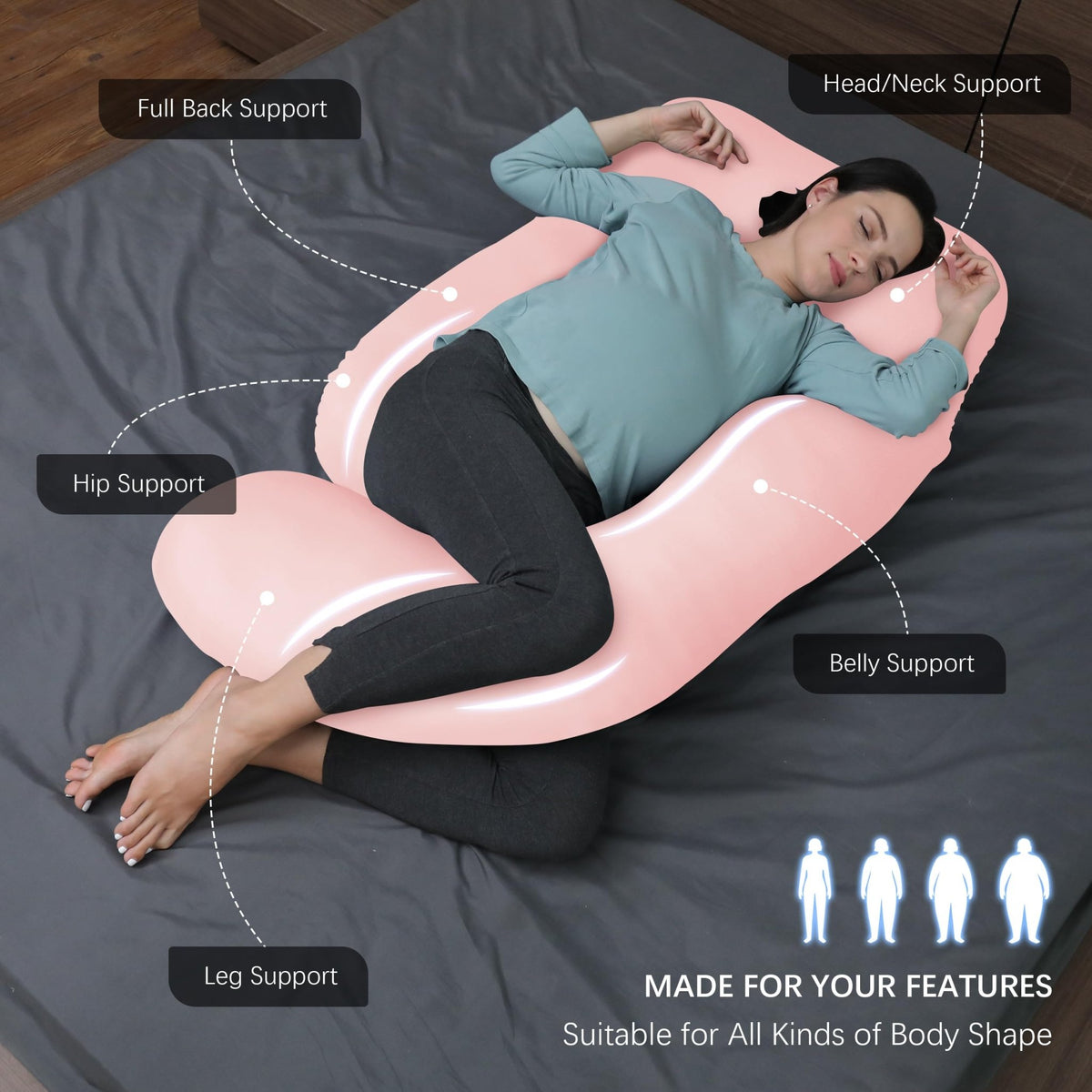 MOON PARK Pregnancy Pillows for Sleeping - U Shaped Full Body Maternity Pillow with Removable Cover - Support for Back, Legs, Belly, HIPS - 65 Inch - Purple - Jansha Store