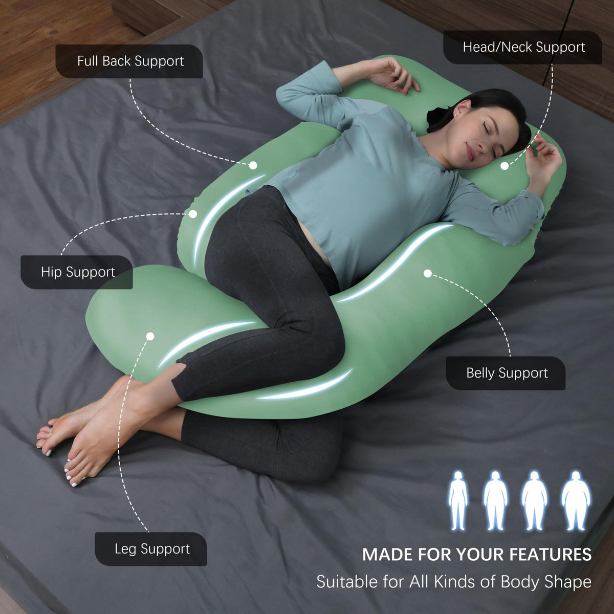 MOON PARK Pregnancy Pillows for Sleeping - U Shaped Full Body Maternity Pillow with Removable Cover - Support for Back, Legs, Belly, HIPS - 65 Inch - Purple - Jansha Store