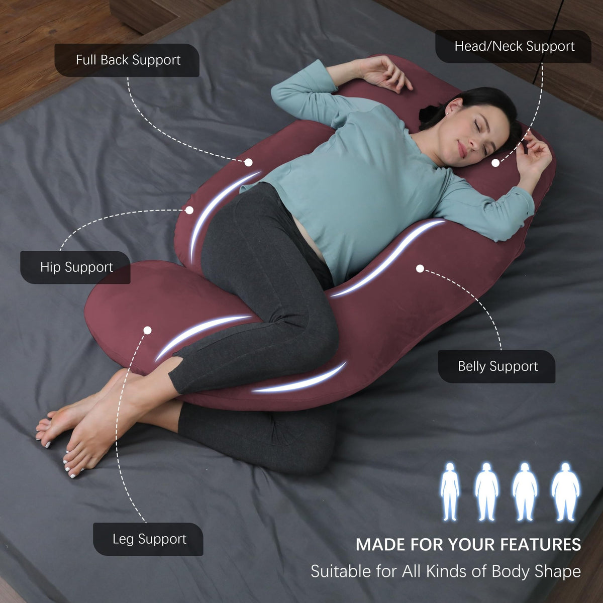 MOON PARK Pregnancy Pillows for Sleeping - U Shaped Full Body Maternity Pillow with Removable Cover - Support for Back, Legs, Belly, HIPS - 65 Inch - Purple - Jansha Store