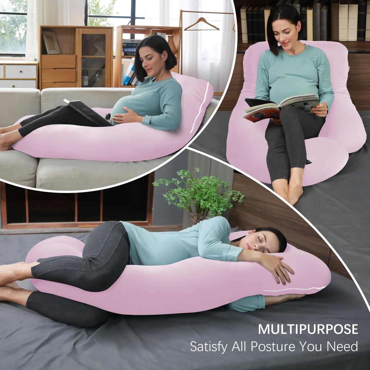 MOON PARK Pregnancy Pillows for Sleeping - U Shaped Full Body Maternity Pillow with Removable Cover - Support for Back, Legs, Belly, HIPS - 65 Inch - Purple - Jansha Store