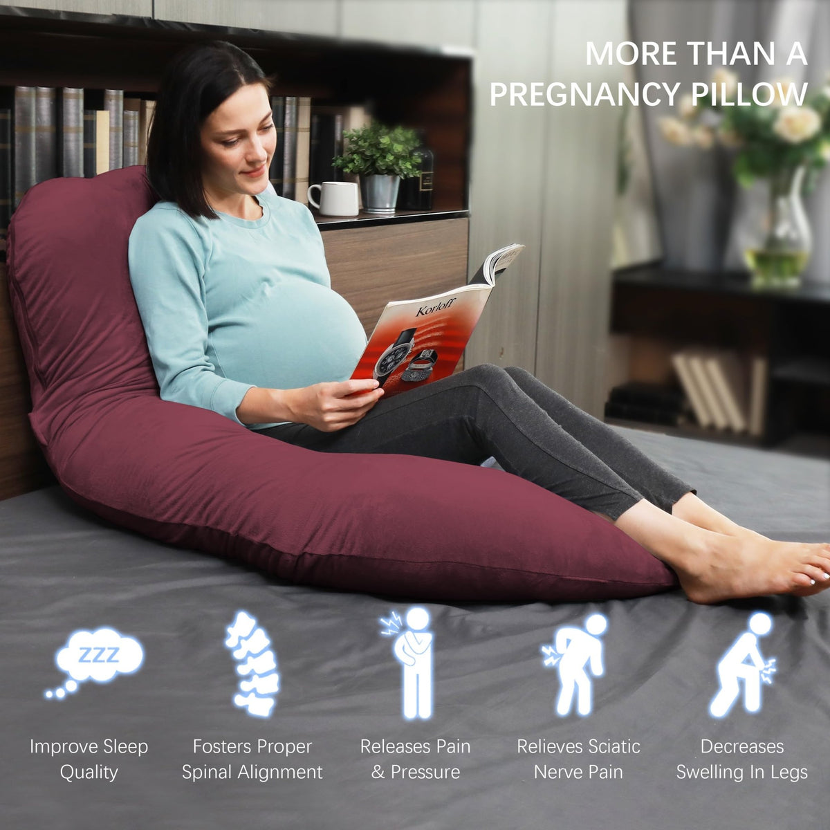 MOON PARK Pregnancy Pillows for Sleeping - U Shaped Full Body Maternity Pillow with Removable Cover - Support for Back, Legs, Belly, HIPS - 65 Inch - Purple - Jansha Store
