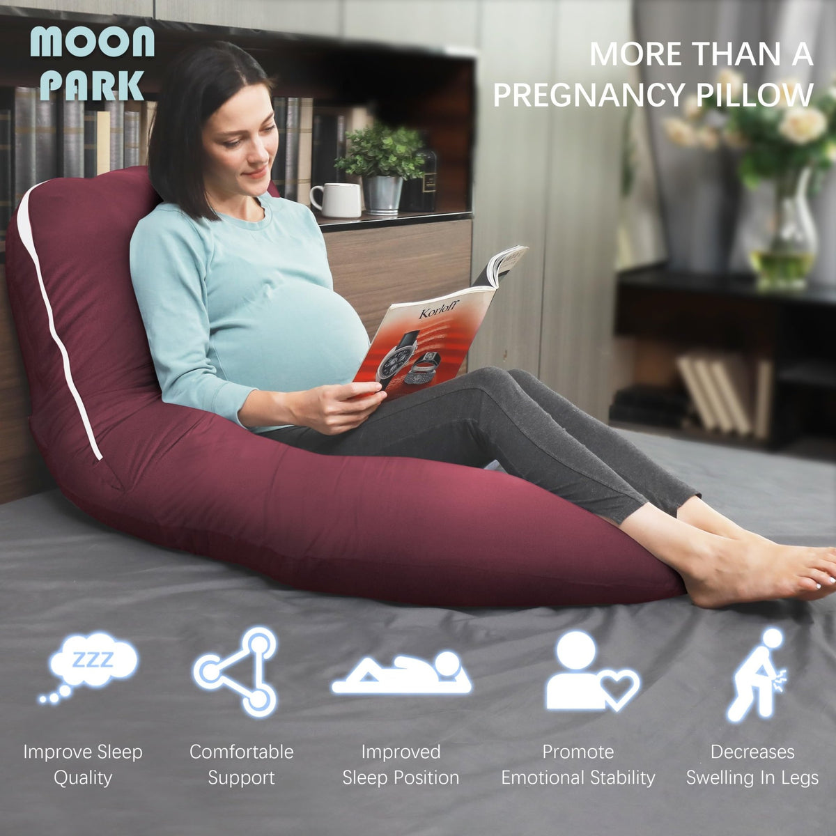 MOON PARK Pregnancy Pillows for Sleeping - U Shaped Full Body Maternity Pillow with Removable Cover - Support for Back, Legs, Belly, HIPS - 65 Inch - Purple - Jansha Store