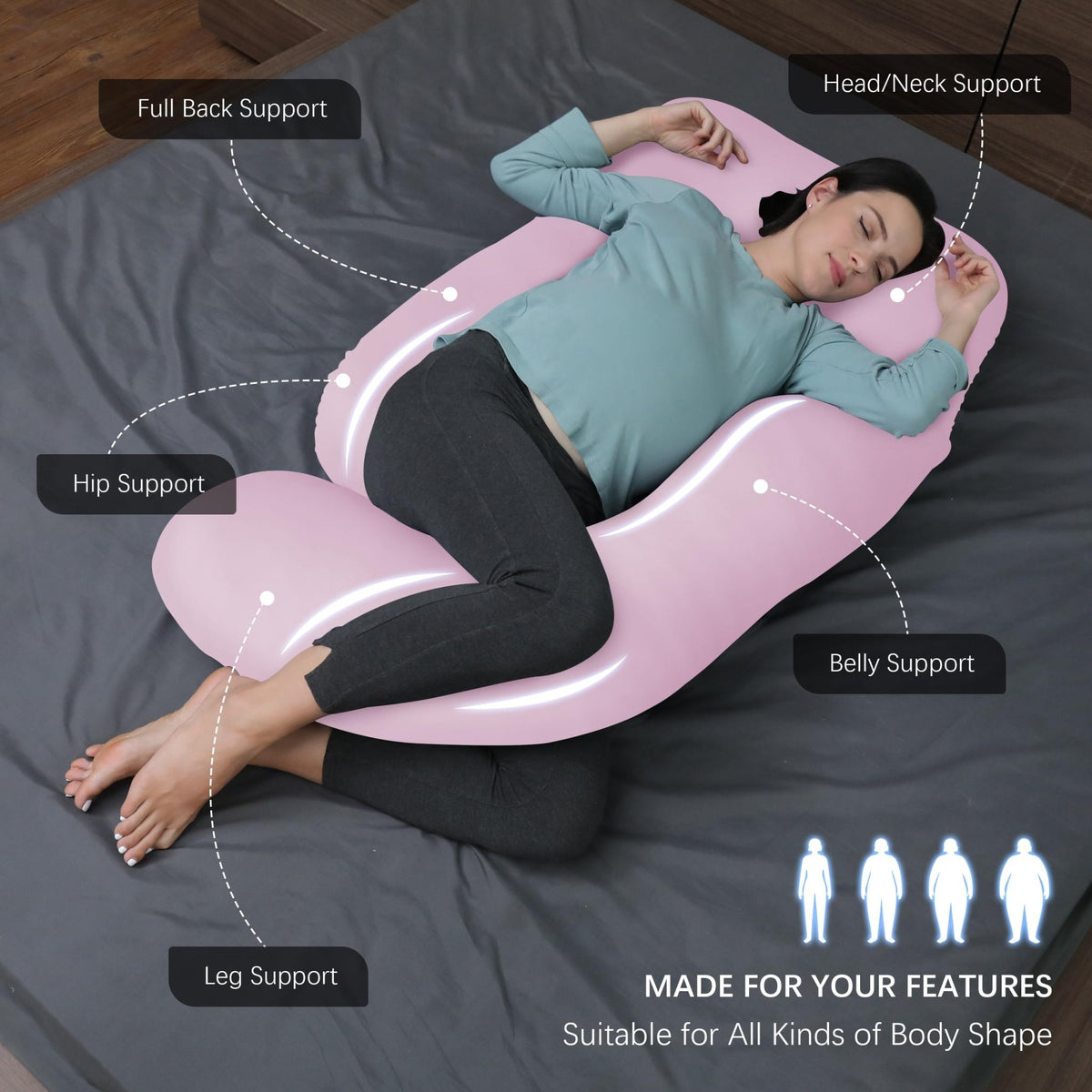 MOON PARK Pregnancy Pillows for Sleeping - U Shaped Full Body Maternity Pillow with Removable Cover - Support for Back, Legs, Belly, HIPS - 65 Inch - Purple - Jansha Store