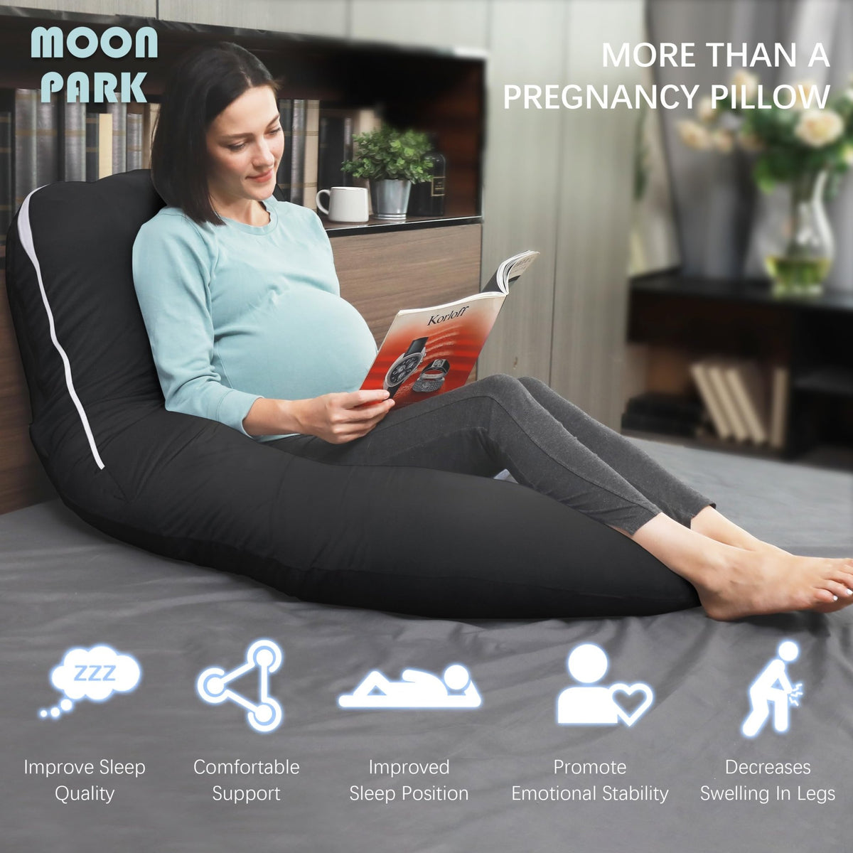 MOON PARK Pregnancy Pillows for Sleeping - U Shaped Full Body Maternity Pillow with Removable Cover - Support for Back, Legs, Belly, HIPS - 65 Inch - Purple - Jansha Store