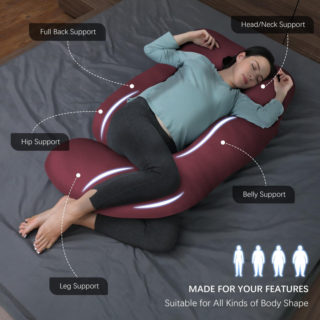 MOON PARK Pregnancy Pillows for Sleeping - U Shaped Full Body Maternity Pillow with Removable Cover - Support for Back, Legs, Belly, HIPS - 65 Inch - Purple - Jansha Store