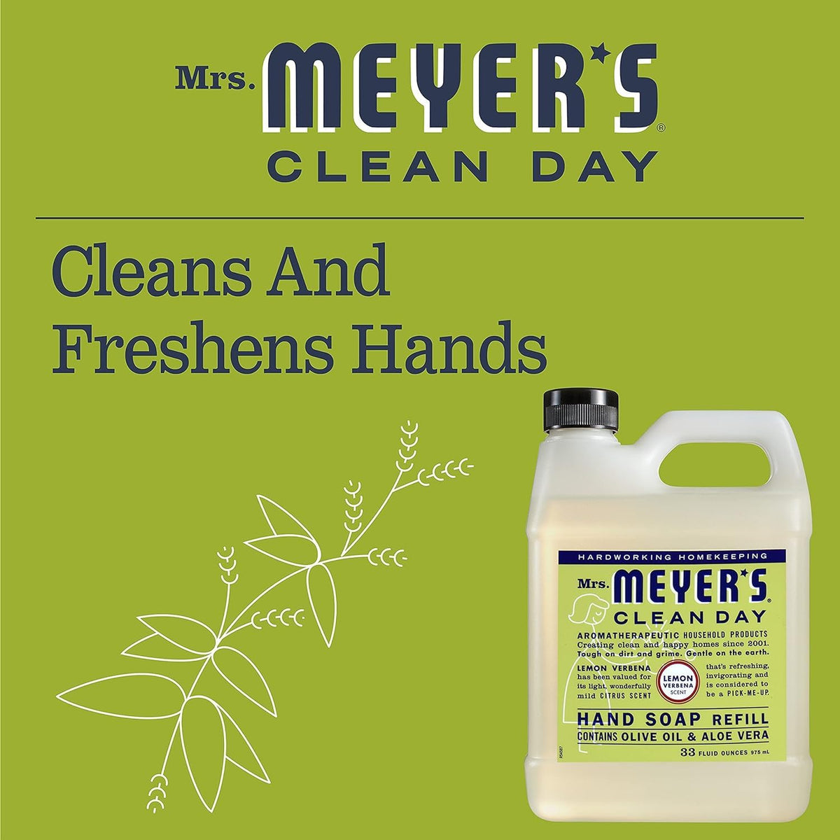MRS. MEYER'S CLEAN DAY Hand Soap Refill, Lemon Verbena Scent, 33 Fl Oz Bottle - Jansha Store
