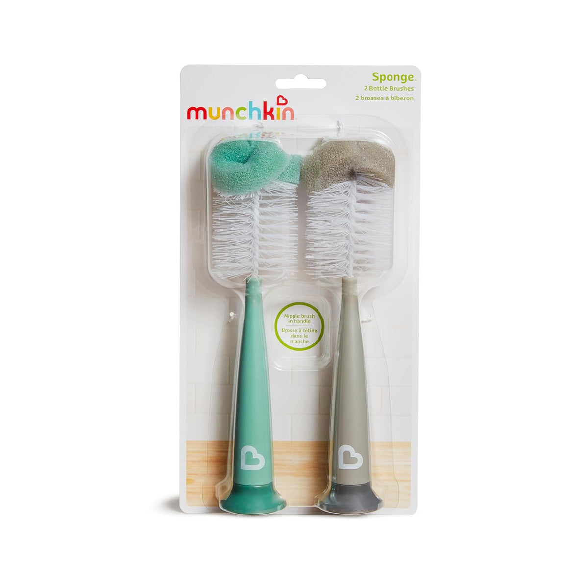 Munchkin Sponge Bottle Brush, Grey/Sage, 2 Count (Pack of 1) - Jansha Store
