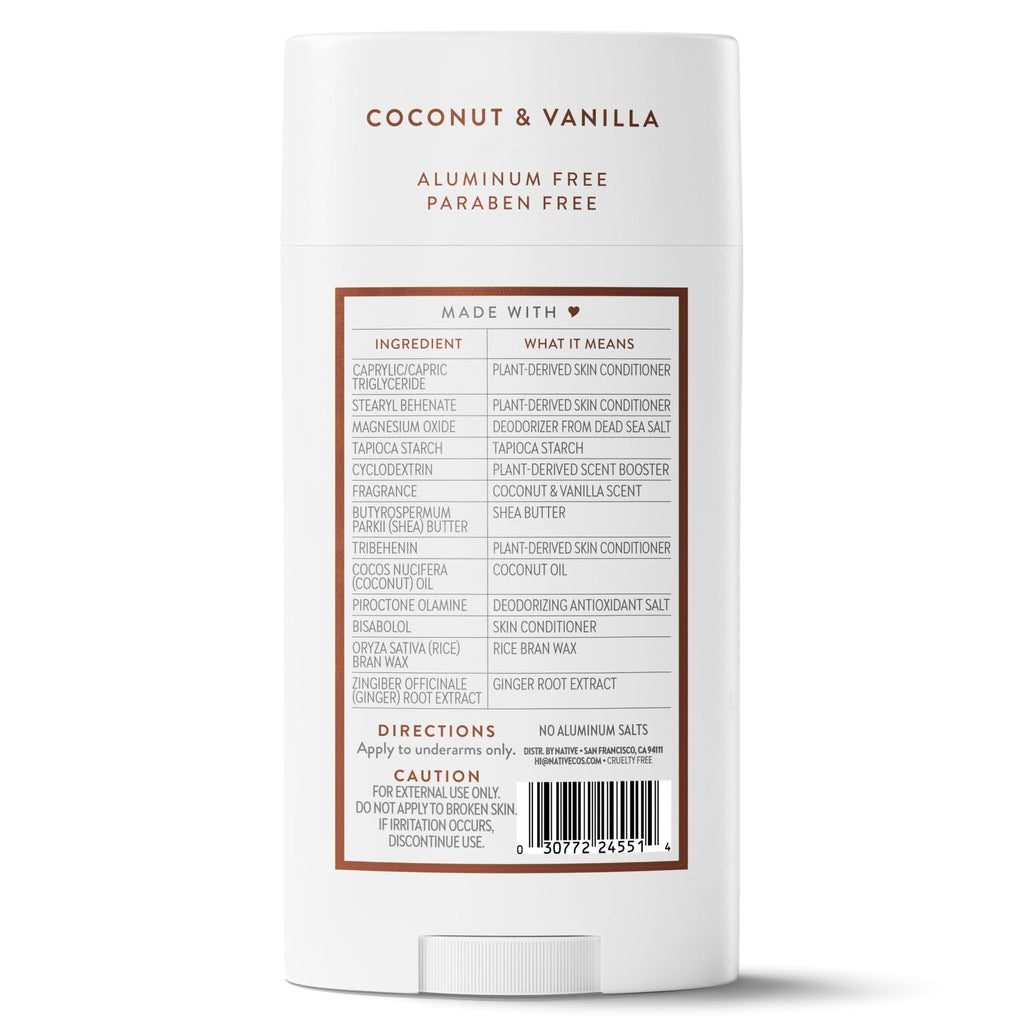 Native Aluminum Free Deodorant, Vanilla & Sandalwood, Large Size Stick, 72 Hour Odor Control, for Women & Men, Contains Naturally Derived Ingredients, 3.1 oz - Jansha Store