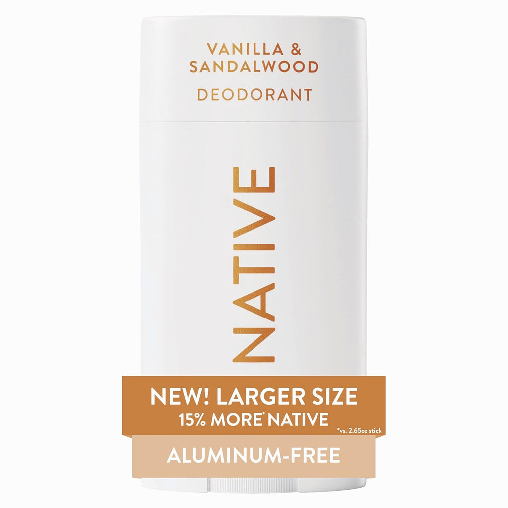 Native Aluminum Free Deodorant, Vanilla & Sandalwood, Large Size Stick, 72 Hour Odor Control, for Women & Men, Contains Naturally Derived Ingredients, 3.1 oz - Jansha Store