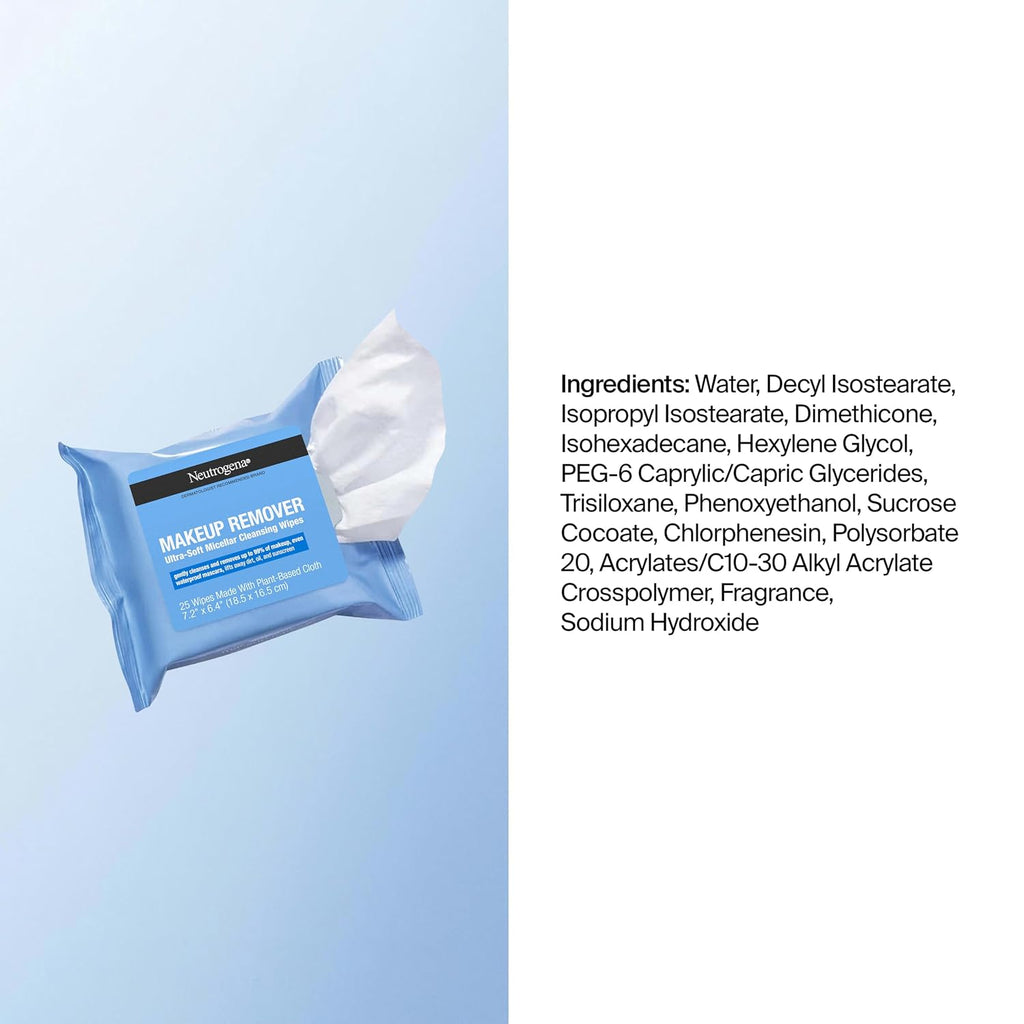 Neutrogena Makeup Remover Micellar Wipes, 2 Pack of 25 Ct - Jansha Store