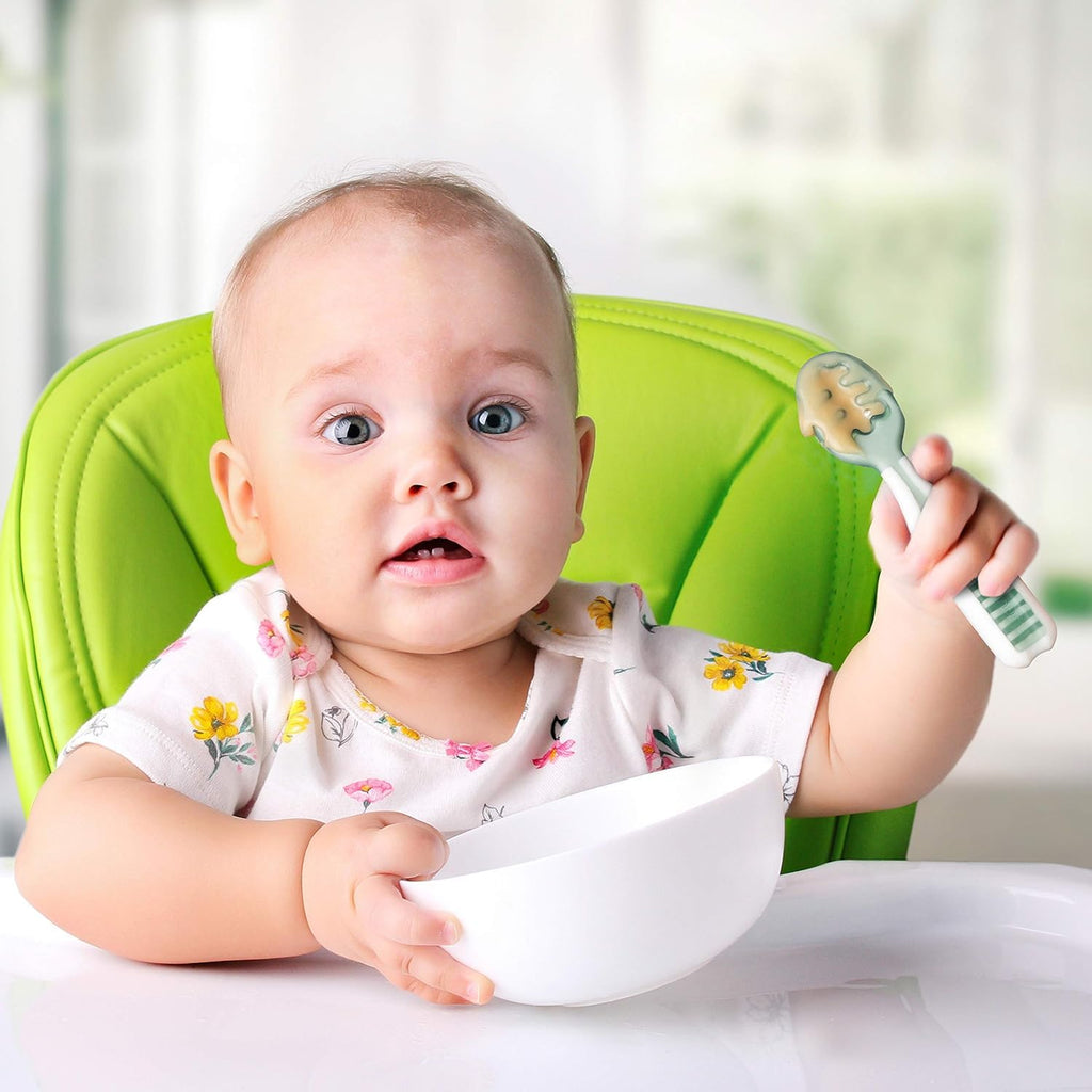 NumNum Baby Spoons Self Feeding 6 Months, 2-Pack Gray/Green - Jansha Store