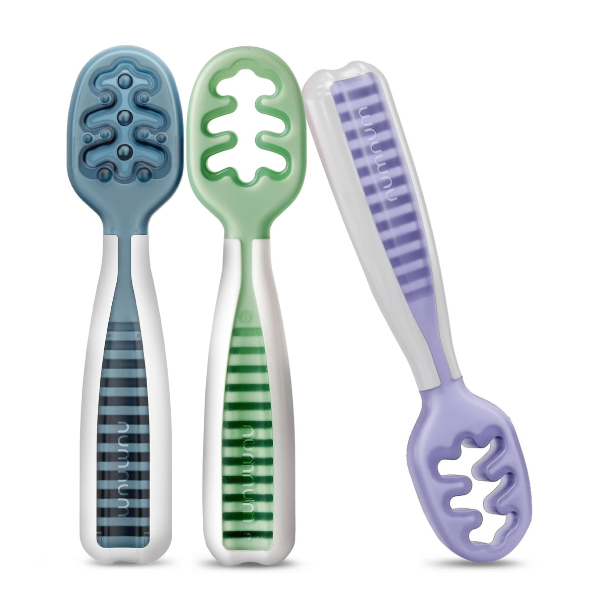 NumNum Baby Spoons Self Feeding 6 Months, 2-Pack Gray/Green - Jansha Store